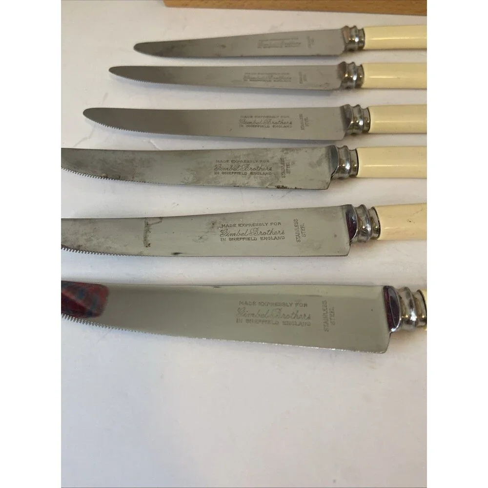 Gimbel Brothers  Stainless Sheffield England  Vintage Knife Set With Holder